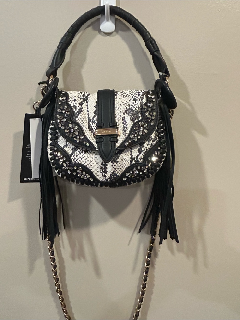 Aimee Vanilla Snake Jeweled Willow Novelty Mini Crossbody - Picture 1 of 13